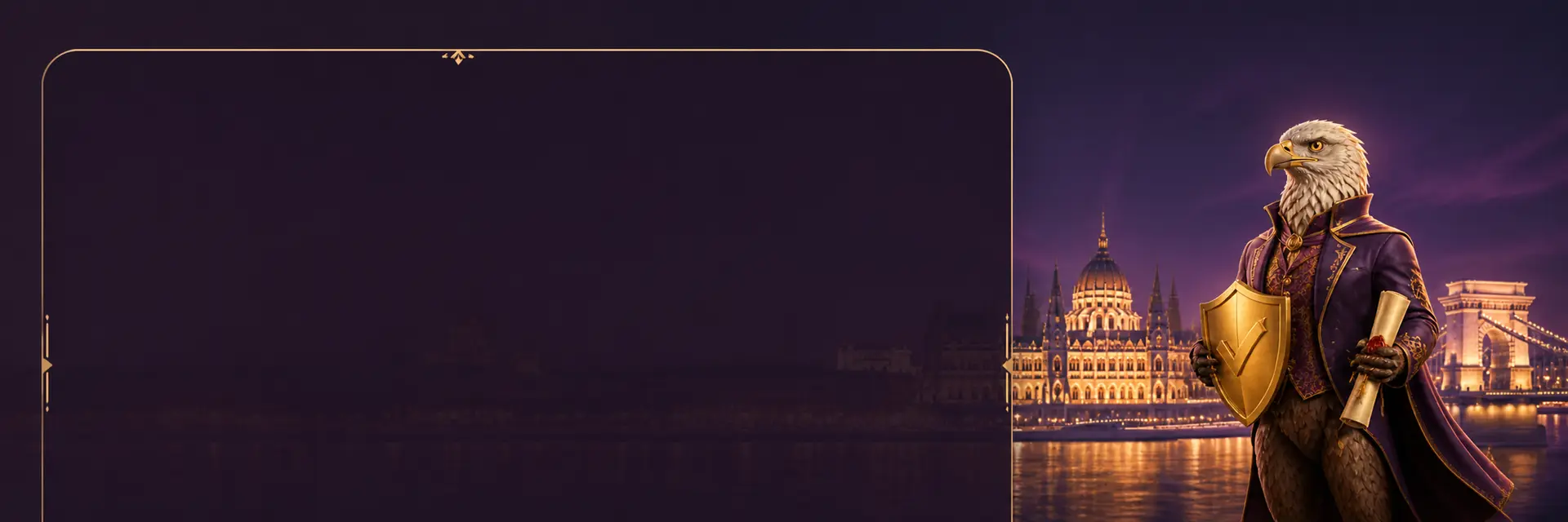 Parlagi sas biztonsági pajzzsal Budapest esti látképe előtt